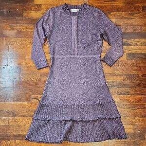 Nanette Lepore Plum Metallic Sparkle Drop Waist Long Sleeve Designer Dress Med